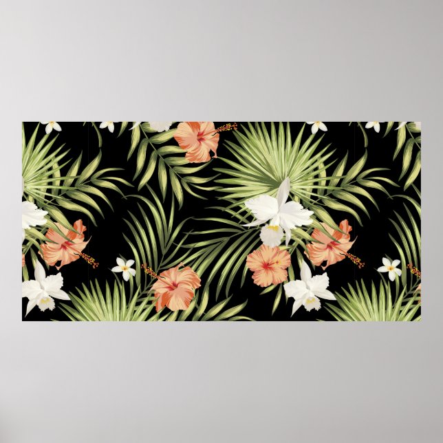 Affiche motif vintage tropical aux fleurs d'hibiscus et (Devant)