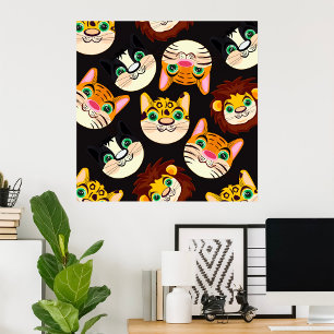 Affiche Motif Visages Animaux Chats Lions Chiens