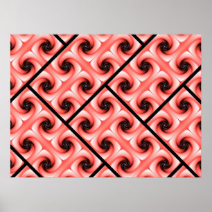 Affiche Motif volute noir et pêche