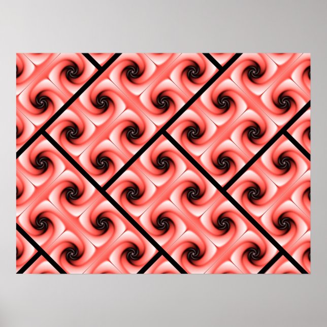 Affiche Motif volute noir et pêche (Devant)