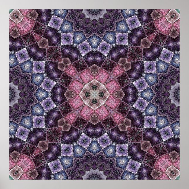Affiche Motif Web Mandala rose et violet vif (Devant)