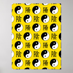 Affiche Motif Yinyang Arrière - plan jaune