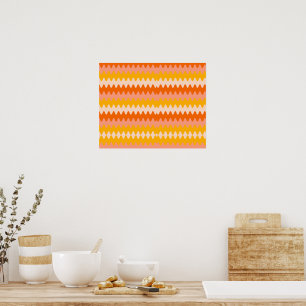 Affiche Motif Zig Zag Jaune, Orange et Blanc Moderne