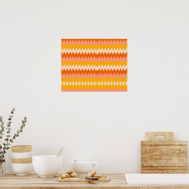 Affiche Motif Zig Zag Jaune, Orange et Blanc Moderne (Cuisine)