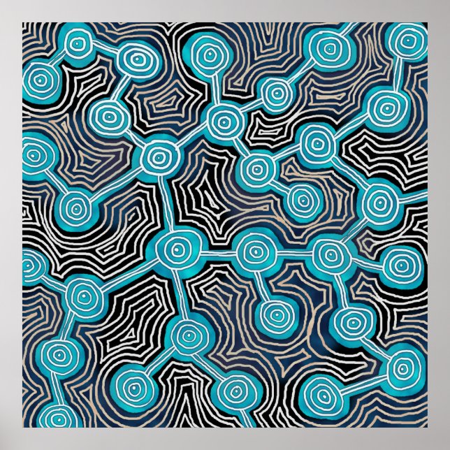 Affiche Motifs abstraits de style aborigène Lignes de vie (Devant)