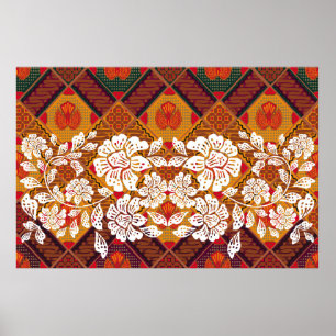 Affiche motifs batiks indonésiens avec plante très distinc