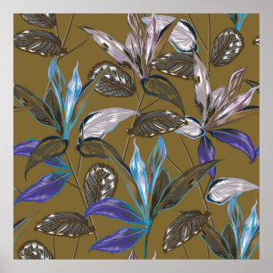 Affiche Motifs botaniques de la forêt tropicale rétro disp