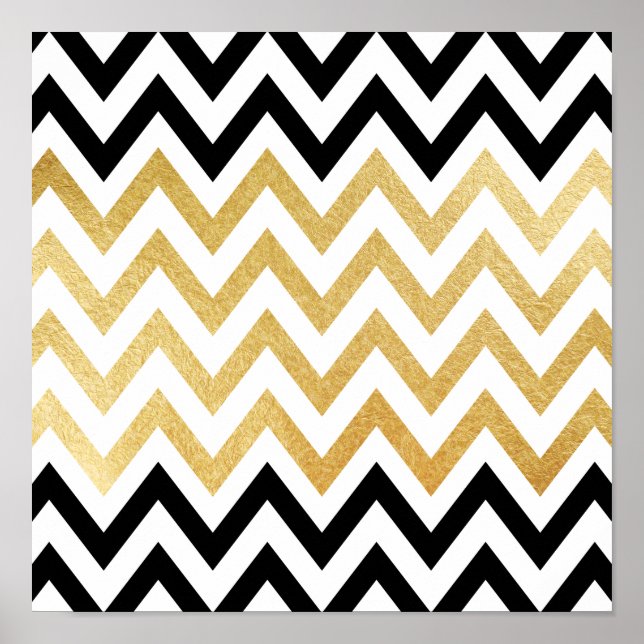 Affiche Motifs chics en or noir faux chevron (Devant)