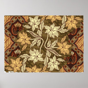 Affiche Motifs de batik indonésiens avec motifs de flore e