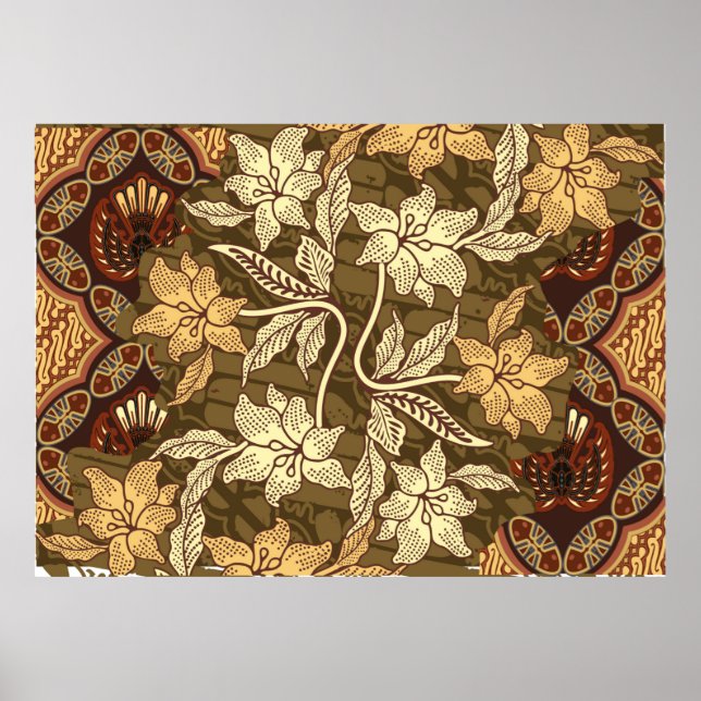 Affiche Motifs de batik indonésiens avec patte de flore et (Devant)