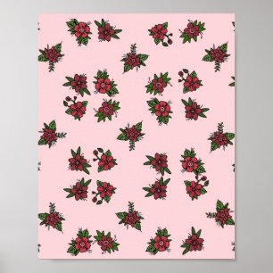 Affiche Motifs de roses, joli petit dessin rose et rouge