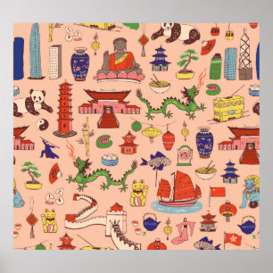 Affiche Motifs hongkongais dessinés à la main : motif sans