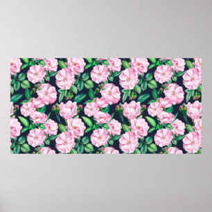 Affiche Motifs sans couture de branches de roses, bourgeon