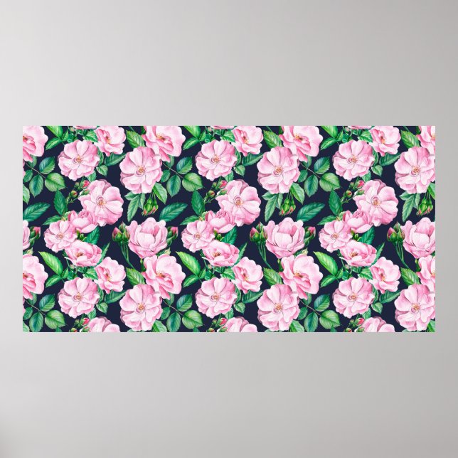 Affiche Motifs sans couture de branches de roses, bourgeon (Devant)
