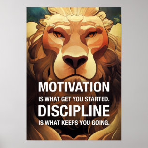 Affiche Motivation Discipline Lion Citations Motivationnel