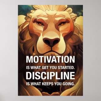 Affiche Motivation Discipline Lion Citations Motivationnel