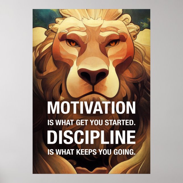 Affiche Motivation Discipline Lion Citations Motivationnel (Devant)
