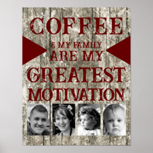 Affiche Motivation famille de café 4 photo gris bordeaux