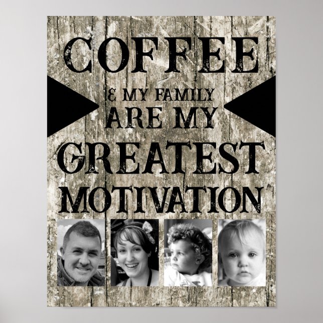 Affiche Motivation famille de café 4 photo gris noir (Devant)
