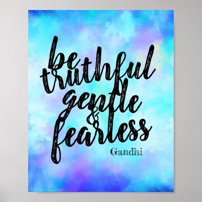 Affiche motivation Gandhi être sans peur citation bleu (Devant)