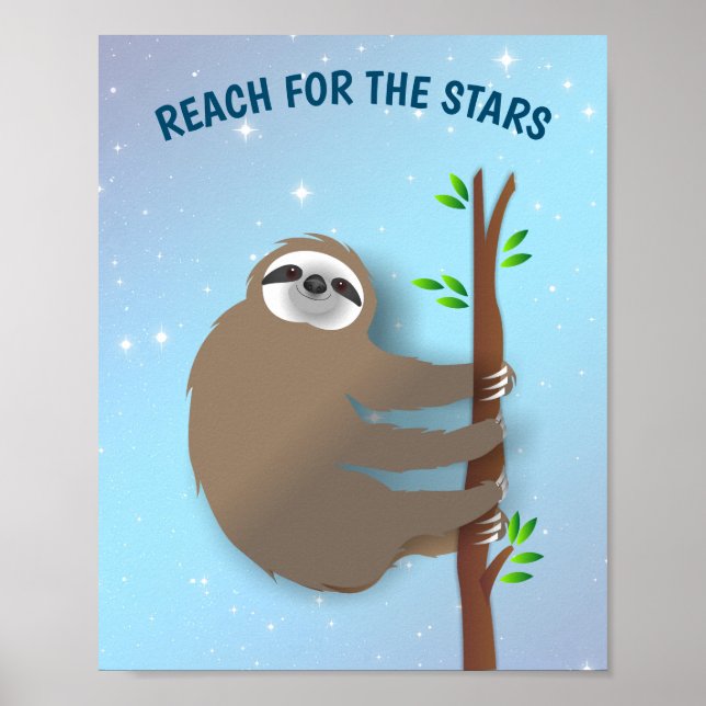 Affiche Motivation Reach for the Stars Sloth Escalade Tree (Devant)