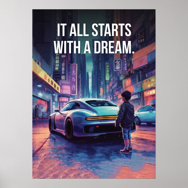 Affiche Motivation Supercar - Cyberpunk, Hustle, Succès (Devant)