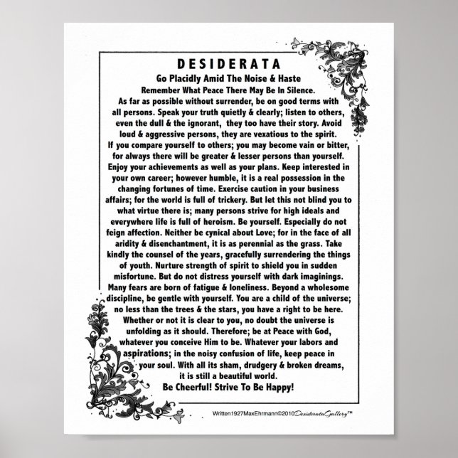 Affiche Motivational Desiderata Poem par Max Ehrmann (Devant)