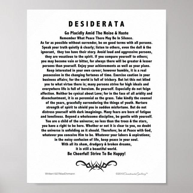 Affiche Motivational Desiderata Poem par Max Ehrmann (Devant)