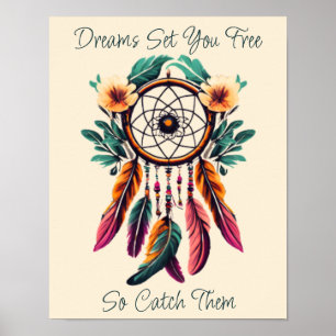 Affiche Motivational Dream Catcher Floral Aquarelle Art