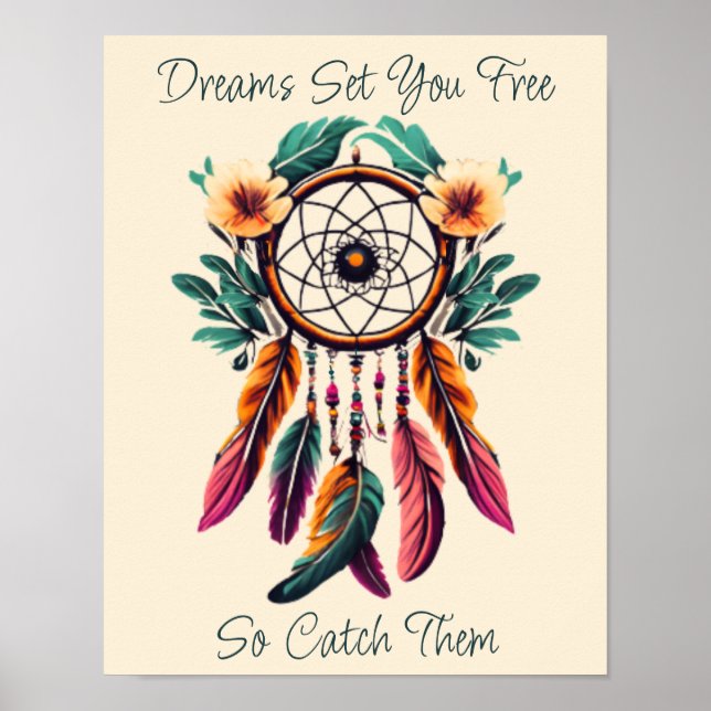 Affiche Motivational Dream Catcher Floral Aquarelle Art (Devant)