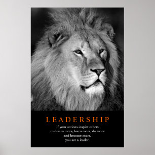 Affiche Motivational Leadership Black White Lion