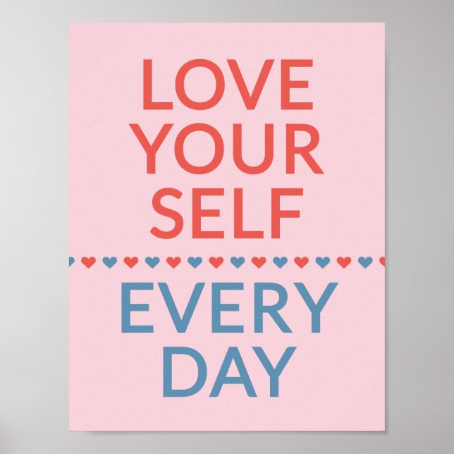 Affiche Motivational Love Quote Red And Blue Hearts Pink (Devant)