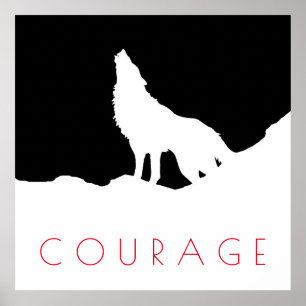 Affiche Motivational Pop Art Courage Wolf Black White