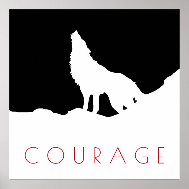 Affiche Motivational Pop Art Courage Wolf Black White (Devant)