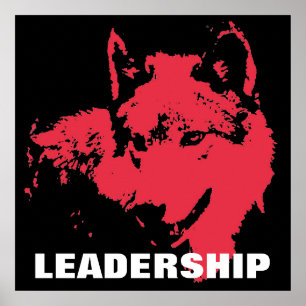 Affiche Motivational Pop Art Leadership Wolf Black Red