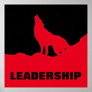 Affiche Motivational Pop Art Leadership Wolf Black Red