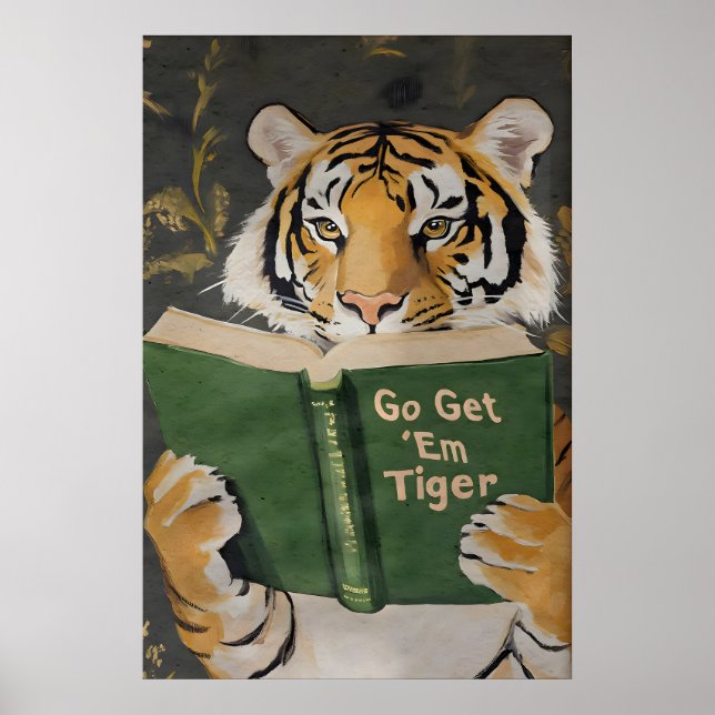 Affiche Motivational Tiger Reading Print Humorous Bookworm (Devant)