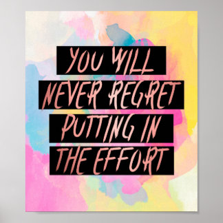 Affiche Motivationnel Ne jamais Regret l'Effort Rose Gold
