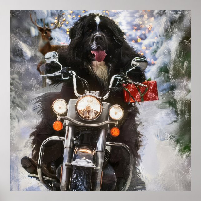 Affiche Moto à chiens de Terre-Neuve Noël (Devant)