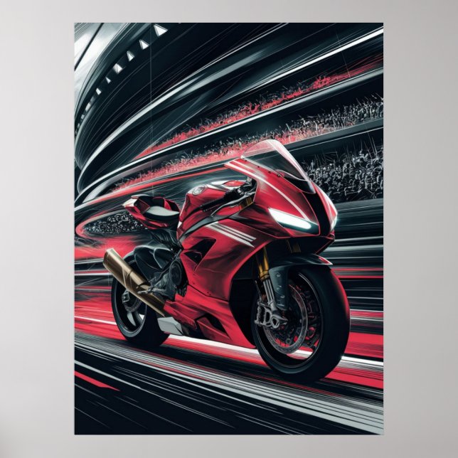 Affiche Moto à grande vitesse sur la piste de course (Devant)