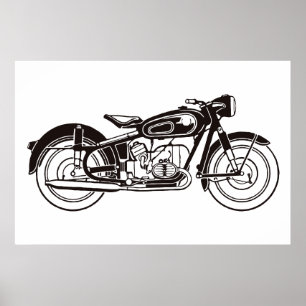 Affiche Moto classique noir et blanc