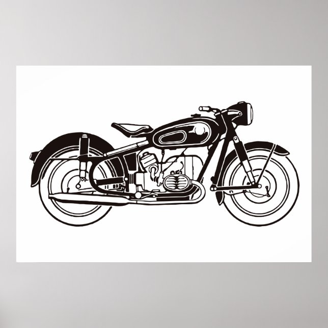 Affiche Moto classique noir et blanc (Devant)