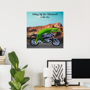 Affiche Moto Gecko personnalisée pour la retraite