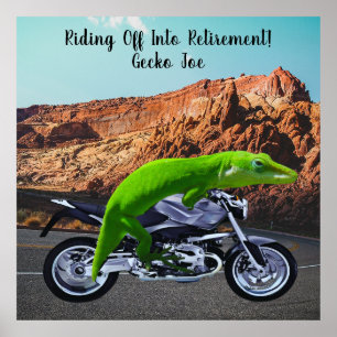 Affiche Moto Gecko Personnalisée Pour La Retraite