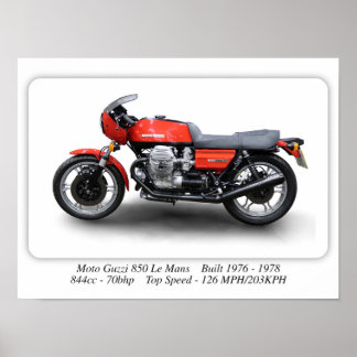 Affiche Moto Guzzi 850 Le Mans 1976 - Taille A3