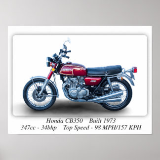 Affiche Moto Honda CB350 Four 1973 - A3