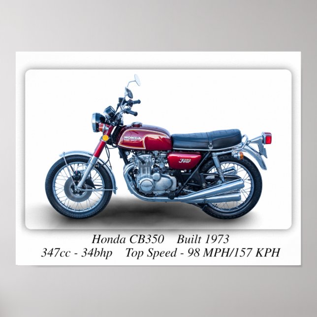Affiche Moto Honda CB350 Four 1973 - A3 (Devant)