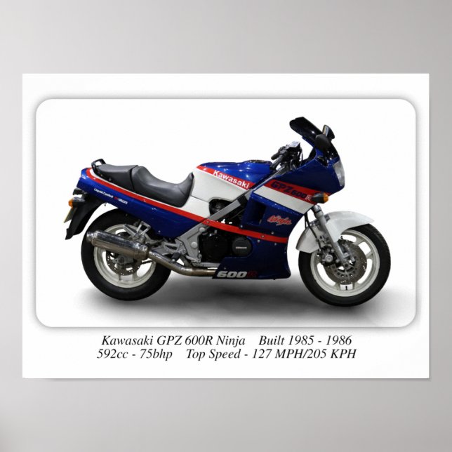 Affiche Moto Kawasaki GPZ 600R Ninja - Format A3 (Devant)