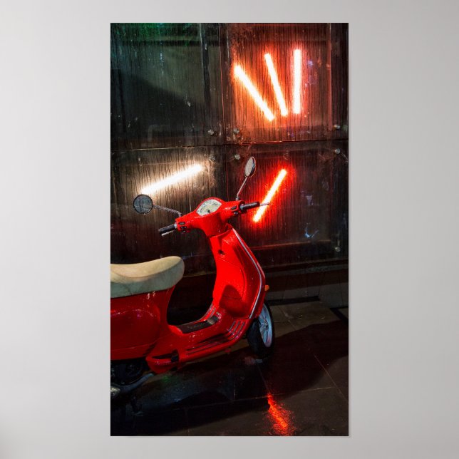 Affiche Moto rouge humide dans la pluie (Devant)