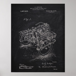 Affiche Moto Side-Car 1885 Brevet Chalkboard